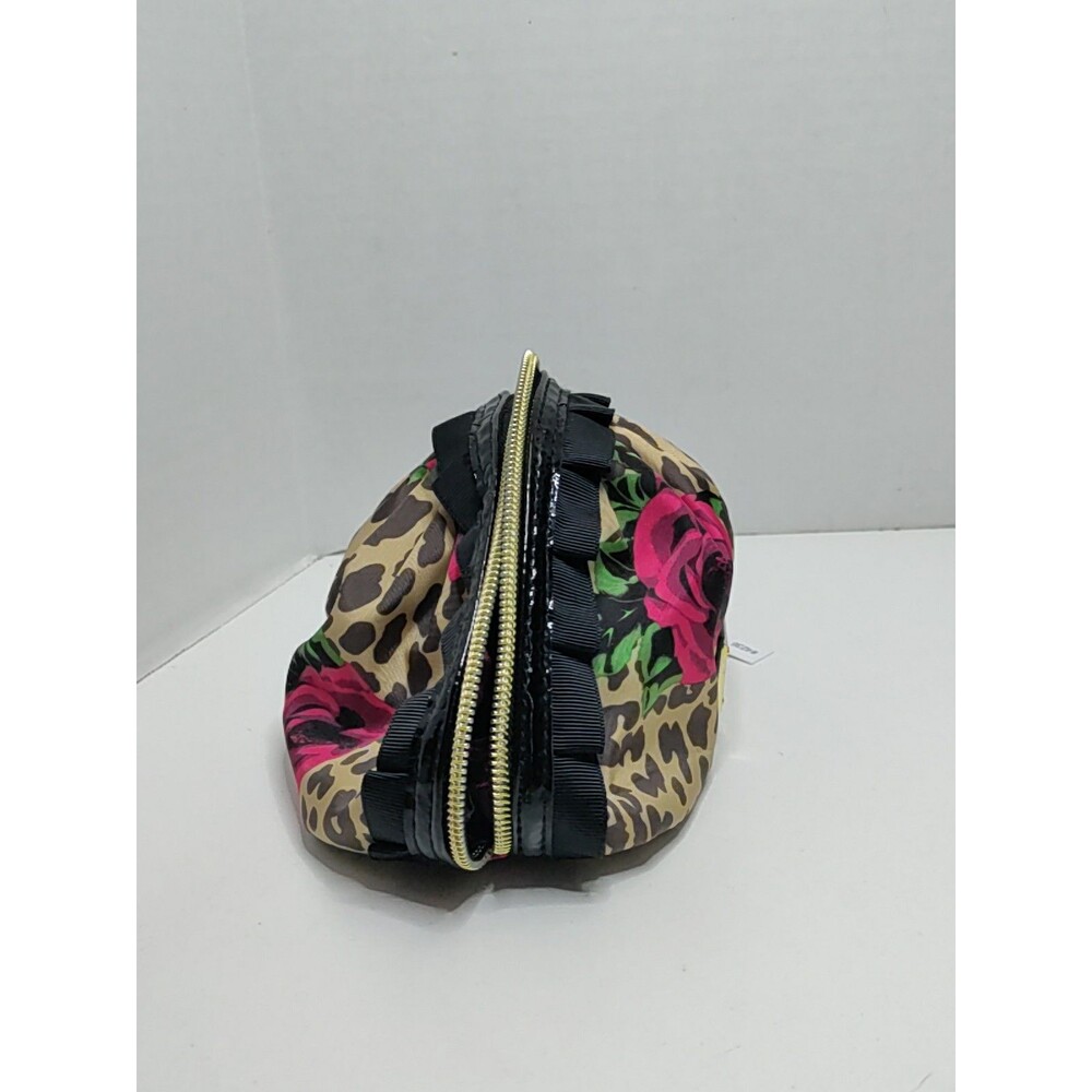 Betsey Johnson Leopard Print Cosmetic Case with Pink Rose Accents - Picture 2 of 9